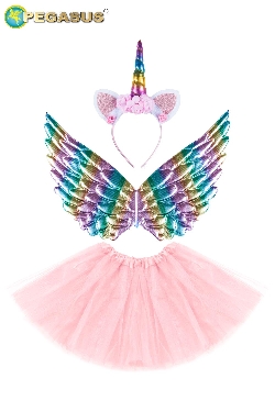 SET UNICORNO ROSA 3PZ (CERCHIETTO,ALI E GONNA)